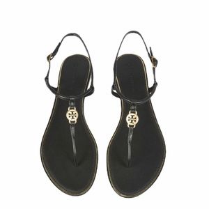 Tory Burch Emmy Flat Black Leather Thong Slingback Sandal New without Box 8.5M